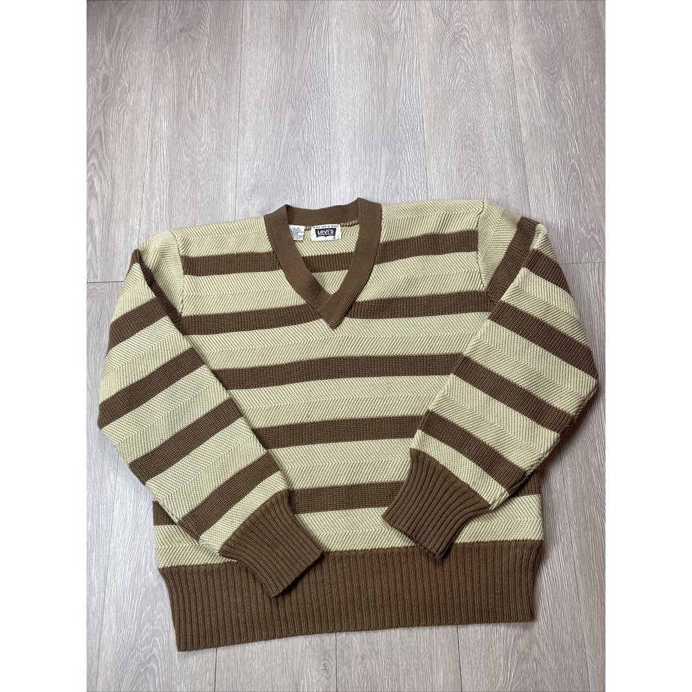 VTG Levi's Striped Knit Sweater Size Medium M Vintage 70s Beige & Brown